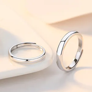 Set di anelli regolabili in argento sterling S925 minimalisti per coppie in luce soffusa