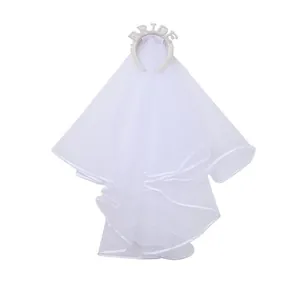 Eleganter Braut Perlen Haarreif mit weißem mehrlagigem Tüllschleier für Hochzeiten