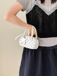 White polka dot bowling handbag with star charm, Korean style fashion accessory