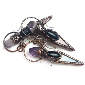 Handmade vintage amethyst scepter pendant necklace with moon accents boho jewelry