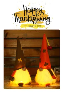Two warm light-up gnomes for Thanksgiving harvest festival home decor