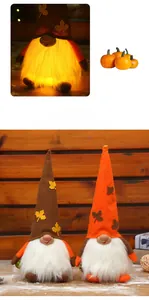 Detail van twee herfstoogst kabouters met warme LED-verlichting voor Thanksgiving.