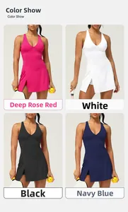 Sleeveless quick-dry yoga sports dress in deep rose, white, black, and navy blue