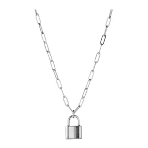 Minimalist stainless steel paperclip chain necklace with a chic padlock pendant