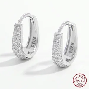 925 Sterling Silver Full Zirconia Basket Hoop Earrings For Women Gold Plated Luxury U-Shaped Ear Bone Buckle Fashion Jewelry