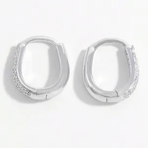 Elegant gold plated micro-pave U-shaped hoop earrings for women