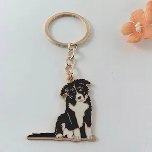Charming metal Border Collie dog enamel keychain, cute pet accessory for car keys or bags