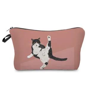 Cute black and white cat print cosmetic bag and storage pouch with zipper