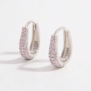 Elegant S925 silver hoop earrings with pave pink cubic zirconia gems for women