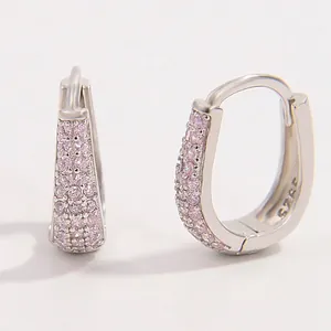 Luxury silver plated hoop earrings fully encrusted with shimmering pink cubic zirconia