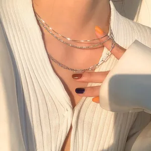 925 Sterlingsilber Funkelnde Sternenhimmel Halskette Für Damen Koreanischer Stil Leichter Luxus Strass Schlangenkette Mode Schmuck