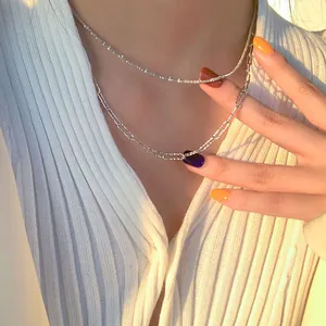 Elegante zweilagige Halskette aus Sterlingsilber mit Schlangenkette und Büroklammer-Gliedern