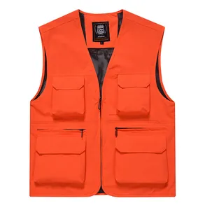 Bright orange quick-dry outdoor fishing vest featuring multiple utility pockets for men