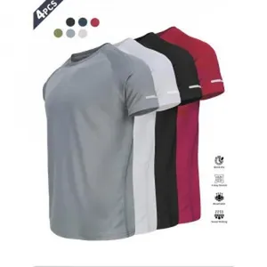 Detailansicht des 4er-Packs schnell trocknender Herren-Sport-T-Shirts in verschiedenen Farben