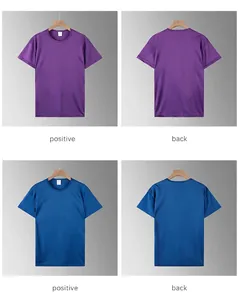 Detailansicht von Vorder- und Rückseite lila und blauer Herren-Sport-T-Shirts.