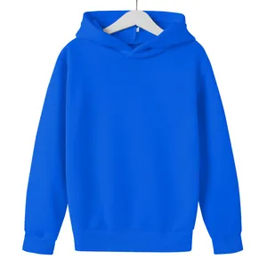 Solid royal blue children's pullover hoodie with ribbed cuffs on white hanger