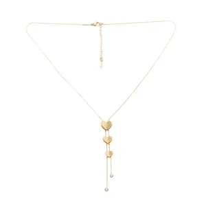 Elegant 18K gold plated titanium steel triple heart pendant necklace with crystal accents