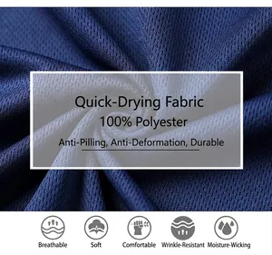 Nahaufnahme des atmungsaktiven marineblauen Mesh-Gewebes für Herren-Sport-T-Shirts