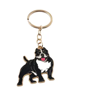 Metal American Bully cartoon dog keychain with gold ring for car keys and bag decor