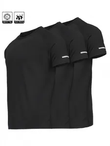 Lot de 3 t-shirts de sport noirs à manches courtes pour hommes, séchage rapide gym