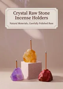Natural crystal raw stone incense holders in purple, yellow, and red colors with 3mm hole.