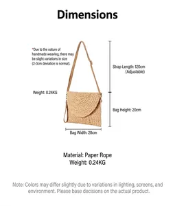 Detail view of hand-woven paper rope bag with 28cm width and 120cm adjustable strap