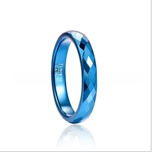 4mm blue faceted tungsten carbide ring for men and women comfort fit wedding band