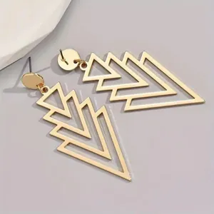 Elegant gold-plated geometric earrings featuring a stylish layered triangle drop design