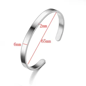 Minimalist stainless steel C-shaped cuff bracelet with 65mm inner diameter for women
