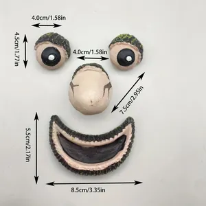Detail view showing dimensions for each part of the bark-textured tree monster face set.