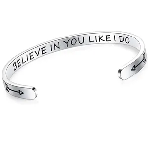 Eleganter 6mm Edelstahl Armreif offen mit Gravur Believe In You Like I Do für Damen