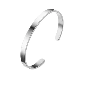 Minimalist stainless steel C-shape open cuff bracelet with adjustable design
