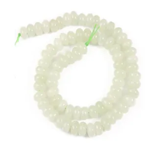 Detailed macro view of 5x8mm natural light green stone abacus spacer beads for DIY