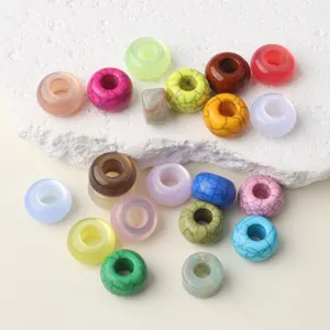 Assorted colorful resin large hole beads with marble patterns for DIY jewelry making