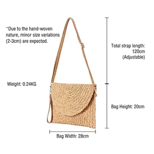 Hand-woven straw crossbody bag for women, lightweight summer travel shoulder bag
