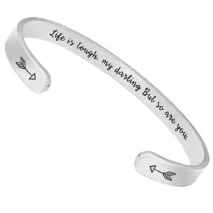 6mm Edelstahl C-Form offenes Armband mit graviertem inspirierendem Spruch für Damen