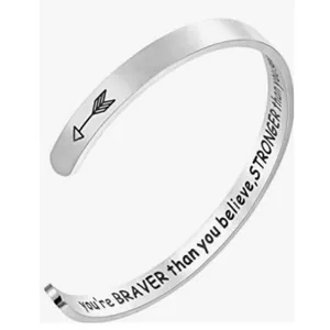 Bracelet jonc minimaliste en acier inoxydable argenté avec gravure inspirante