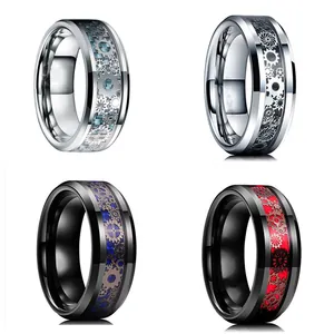 Punk Gear Inlaid Stainless Steel Band Ring For Men Steampunk Mechanical Industrial Style Fashion Jewelry Finger Ring Gift