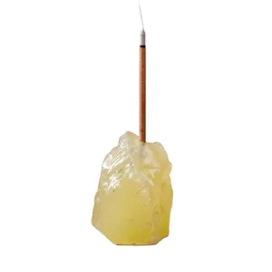 Natural yellow crystal raw stone incense holder with 3mm hole for aromatherapy sticks