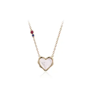 Elegant heart-shaped mother-of-pearl pendant necklace with gold finish for women's daily wear
