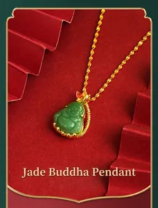 Exquisite green jade Buddha pendant necklace for women with elegant gold plated chain