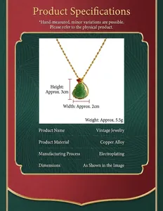 Detailed product parameter chart of a green jade Buddha necklace with gold chain