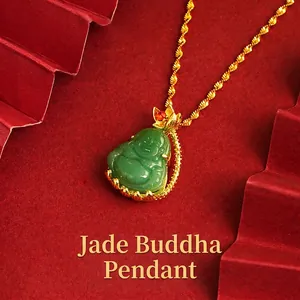 Ethnic Women Green Synthetic Jade Maitreya Buddha Pendant Copper Alloy Flower Smiling Buddha Charm Jewelry Without Chain