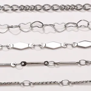 Durable stainless steel heart and textured chains for DIY necklace and bracelet crafting