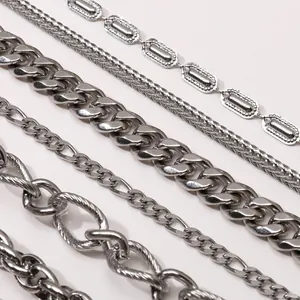 Diverse collection of stainless steel DIY jewelry chains with various link designs