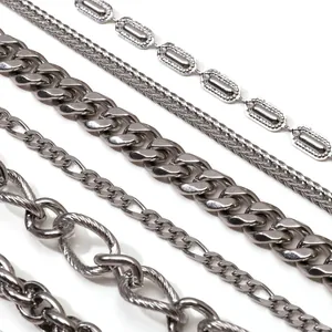 Collection of various stainless steel chain styles for DIY jewelry making and necklaces