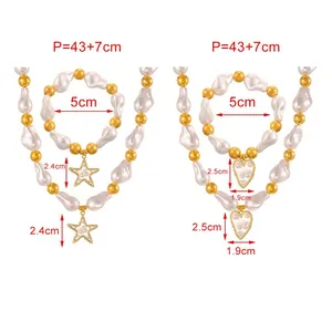 Elegant faux pearl jewelry set featuring star and heart pendants with necklace and bracelet