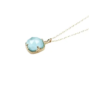 Collana in argento sterling 925 con pendente in cristallo azzurro sfaccettato in stile retrò