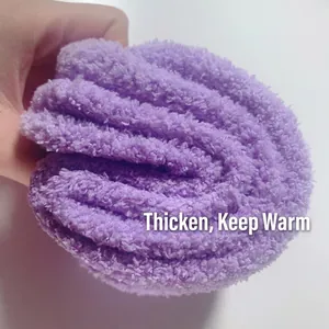 Macro view of thickened purple coral fleece sock showing soft fuzzy and warm texture
