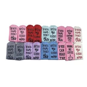 Assorted colorful fuzzy coral fleece socks with non-slip If you can read this lettering